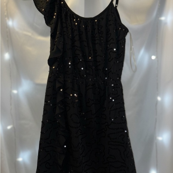 Envy Black Sequin Camisole Top | M | One-Shoulder Ruffle Party Cami - Picture 2 of 4